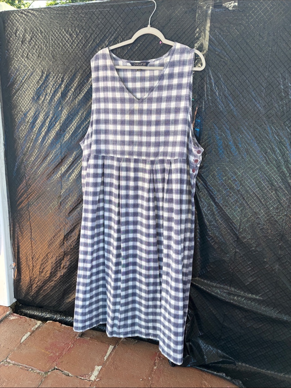 Sleeveless Gingham Midi Dress in Navy and White 100% cotton - Picture 2 of 7